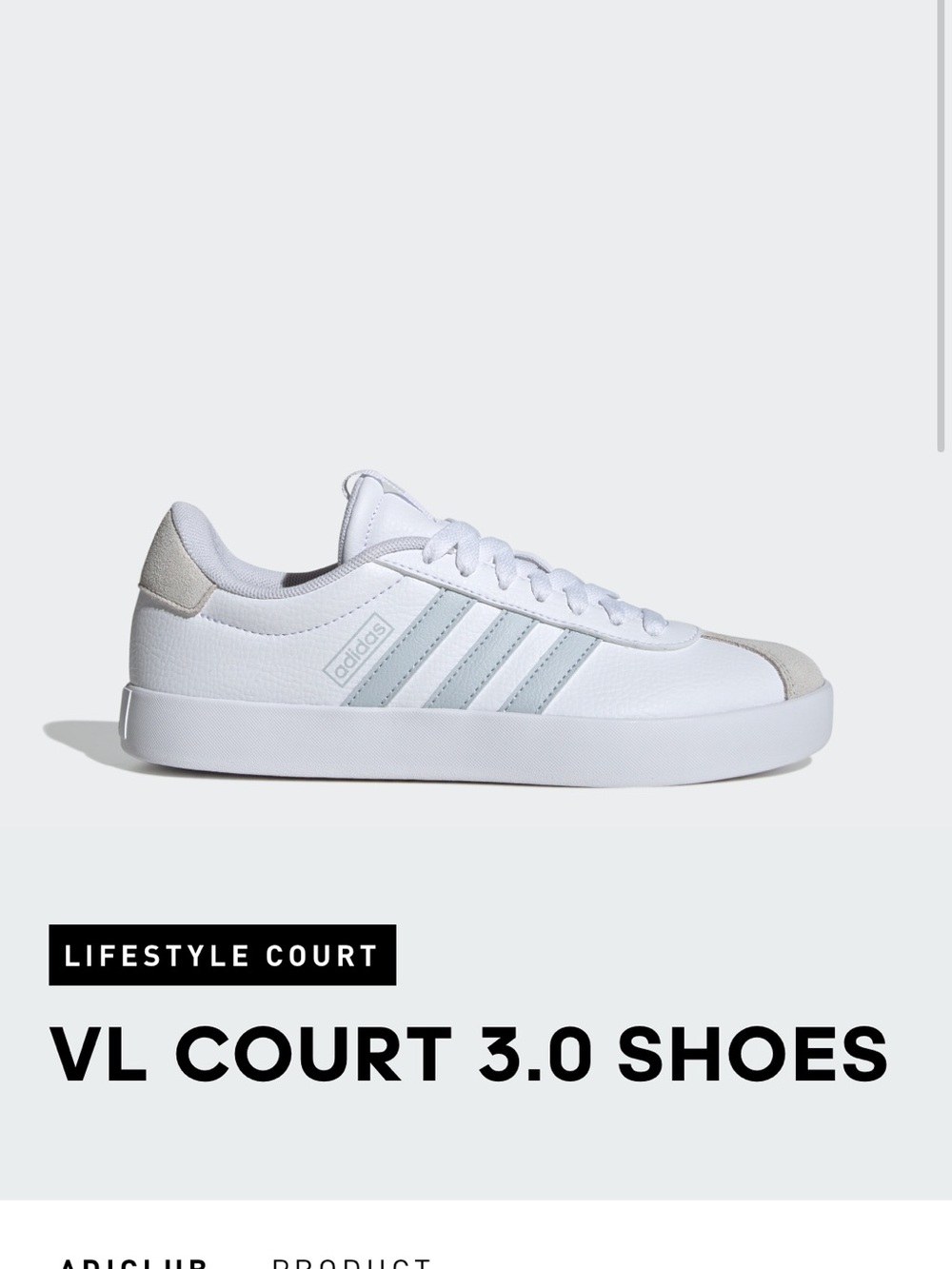 adidas Women's VL Court 3.0 Sneaker in White/Halo Blue/Grey 8.5 Like New